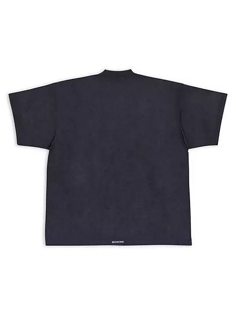 Balenciaga o1in1g1024 Tab T-Shirt Oversized in Overdyed Black Size US L / EU 52-54 / 3 - 3 Thumbnail