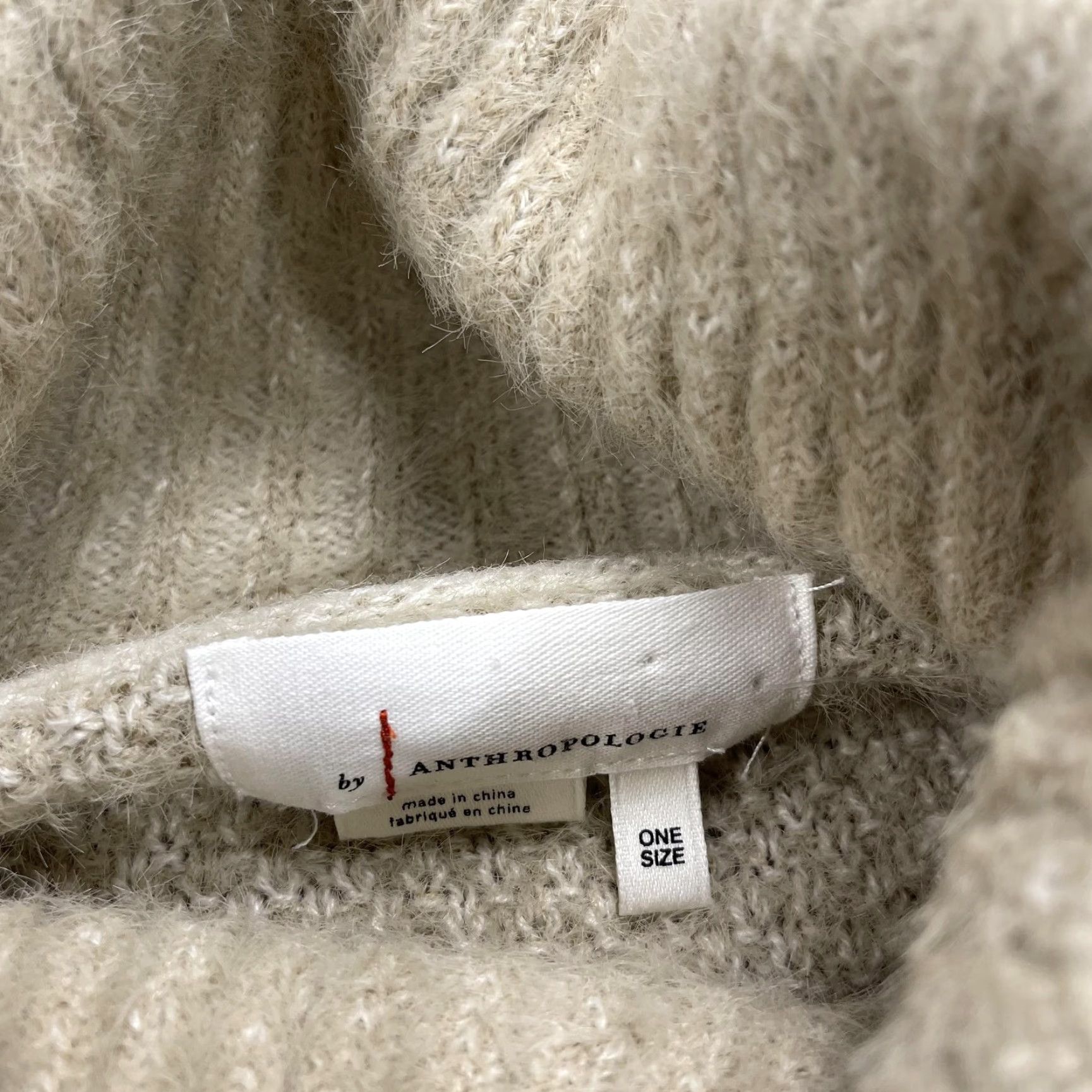 Anthropologie VINTAGE Anthropologie Womens Sweater Caped Poncho Turtleneck One Size Beige Oversized Knit Size ONE SIZE - 4 Thumbnail