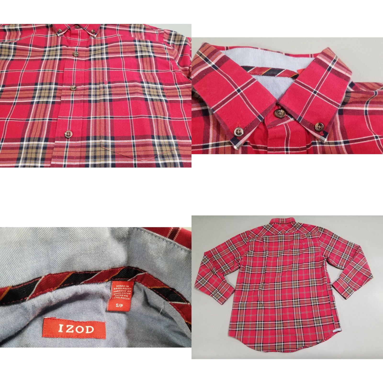 Izod IZOD Button Shirt Mens Small Red Plaid Long Sleeve Classic Fit ...
