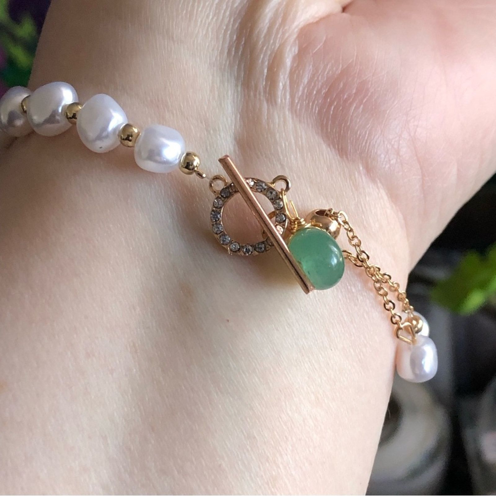 Jewelry Genuine aventurine faux baroque Pearl toggle clasp bracelet Size ONE SIZE - 3 Thumbnail