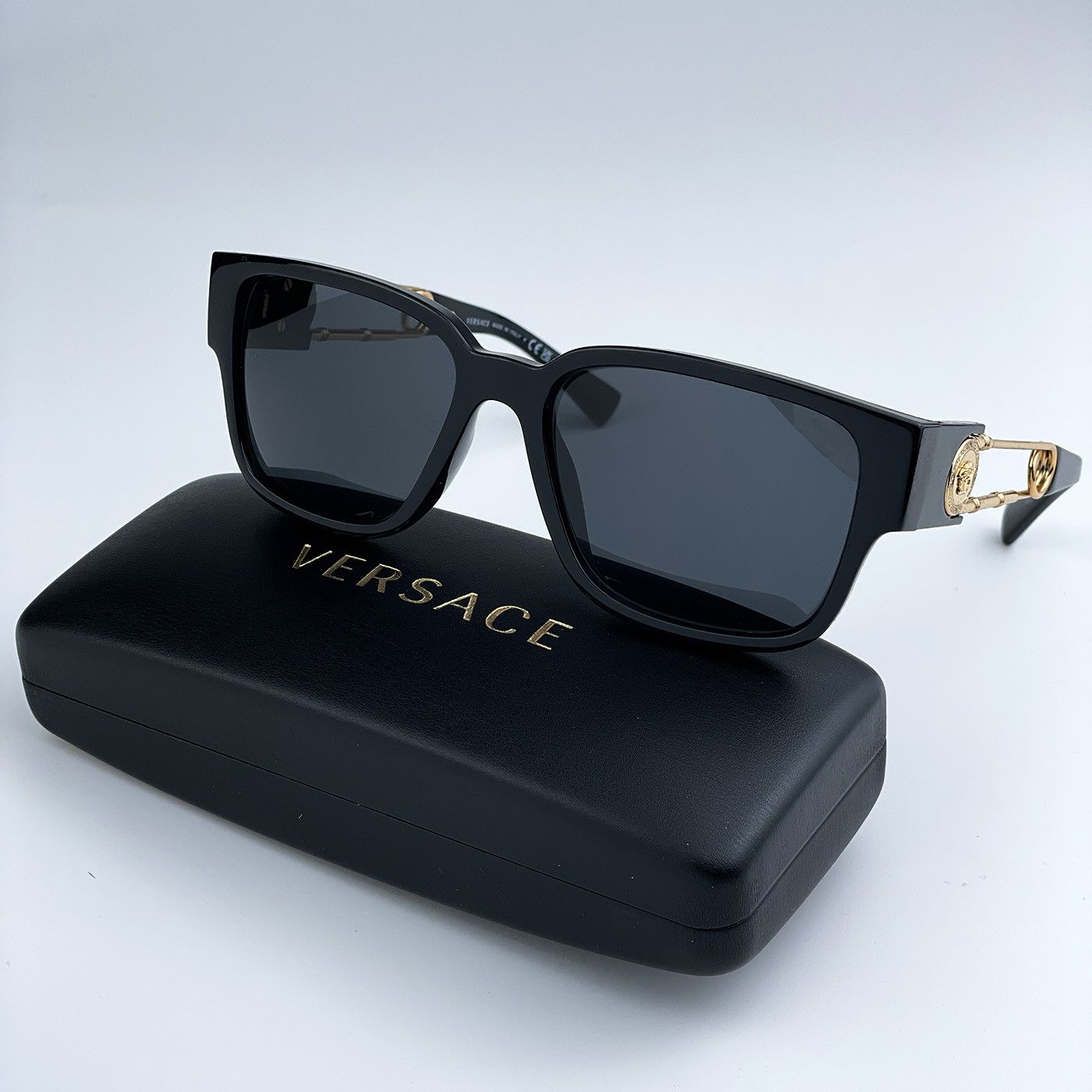 image of New Versace Ve4412 Gb1/87 Square Unisex Sunglasses in Black/Dark Grey, Women's