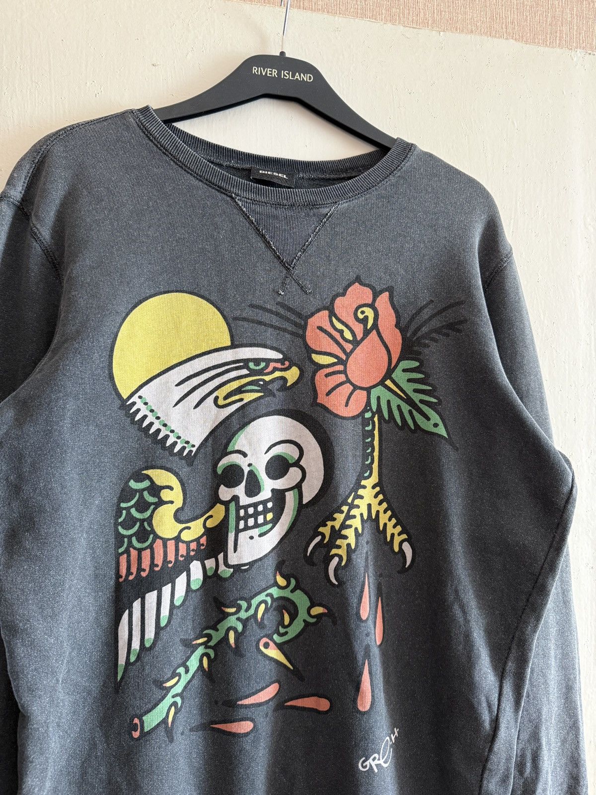 Diesel Vintage Diesel Crewneck Skull Eagle Rose Graphic Washed Size US S / EU 44-46 / 1 - 4 Thumbnail