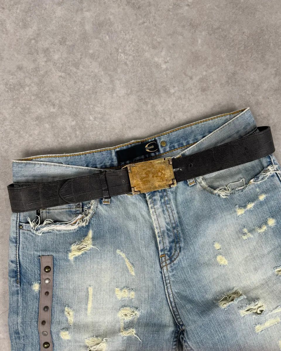 Just Cavalli Cavalli Black Leather Golden Buckle Dirt Effect Belt Size ONE SIZE - 1 Thumbnail