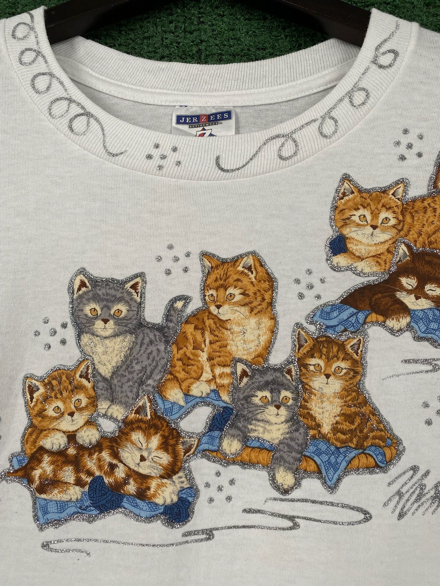 Jerzees 90’s Cat Kitten Glitter Handmade Double Sided T-Shirt XL Size XL / US 12-14 / IT 48-50 - 3 Thumbnail