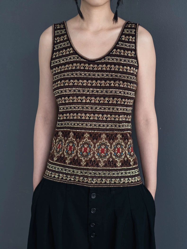 Kenzo KENZO Walkout style ethnic brown gold thread knit vest vin Size M / US 6-8 / IT 42-44 - 6 Thumbnail