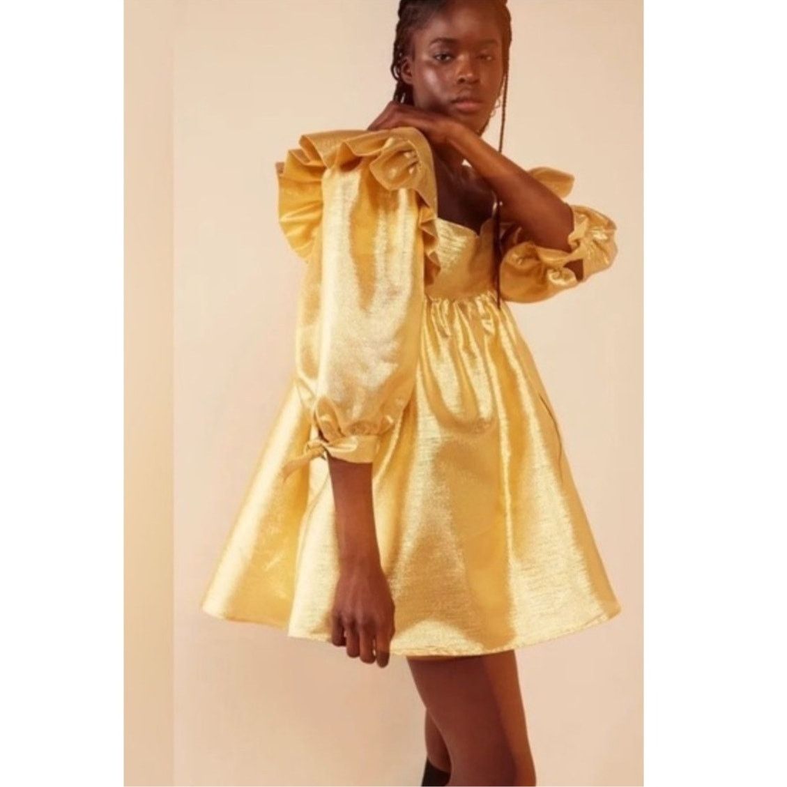 free people gold satin dress New Free People Fame & Partners Gold Rosabel Maxi Dress Sz 12