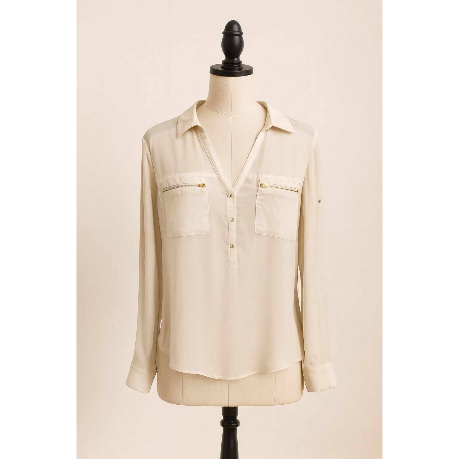 Express Express Lightweight Collared Blouse | Size S | White Zip-Poc Size S / US 4 / IT 40 - 1 Thumbnail