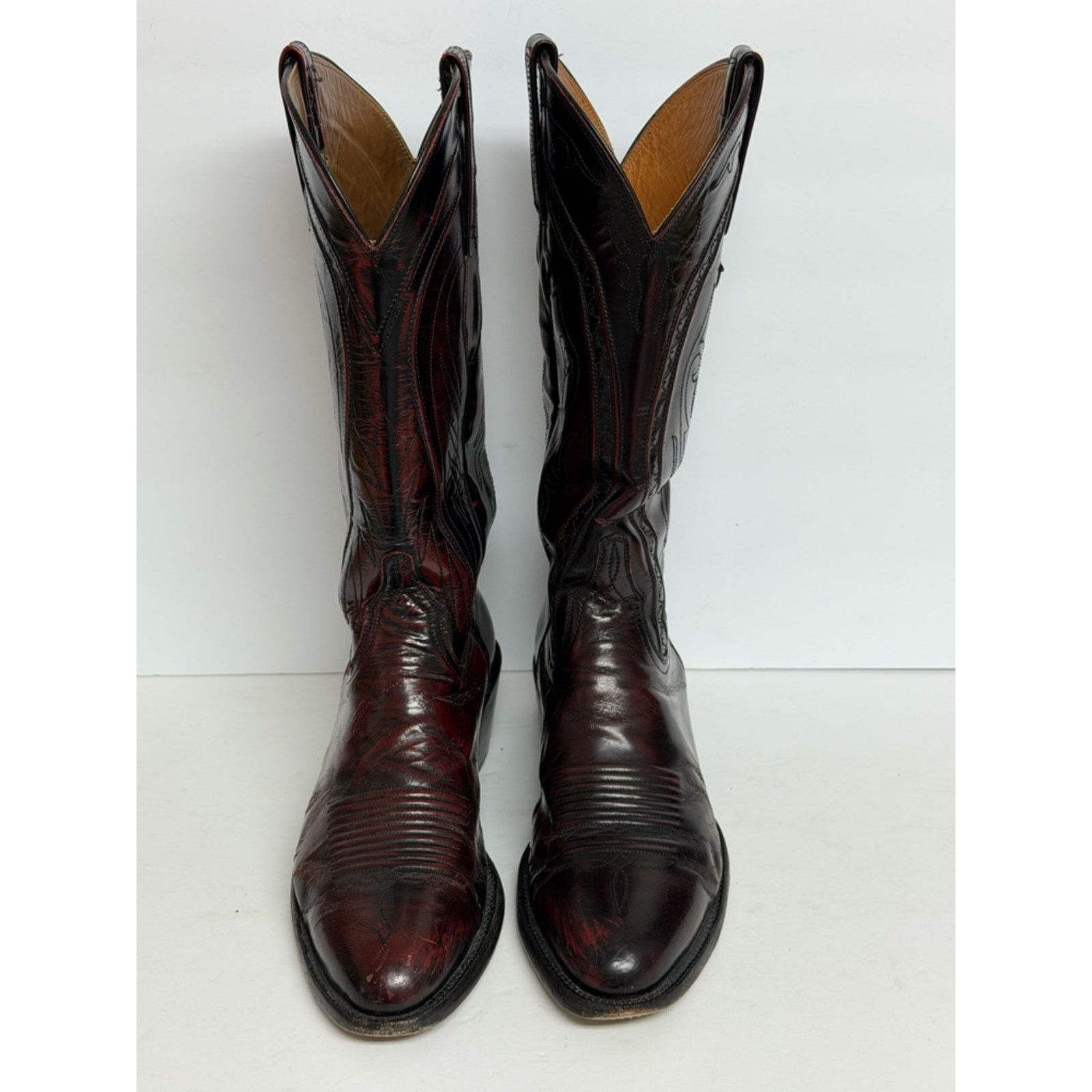 Lucchese VTG Lucchese Cowboy Boots Black Cherry Leather Western READ Size US 8 / EU 41 - 3 Thumbnail