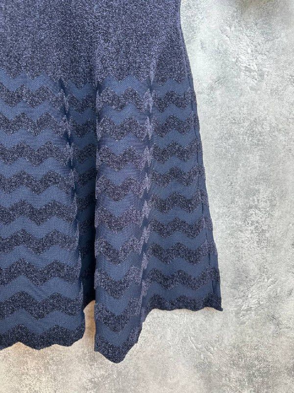 Alaia Alaïa Knit Skater Dress Alaia Navy Zig Zag Textured Size S / US 4 / IT 40 - 7 Thumbnail