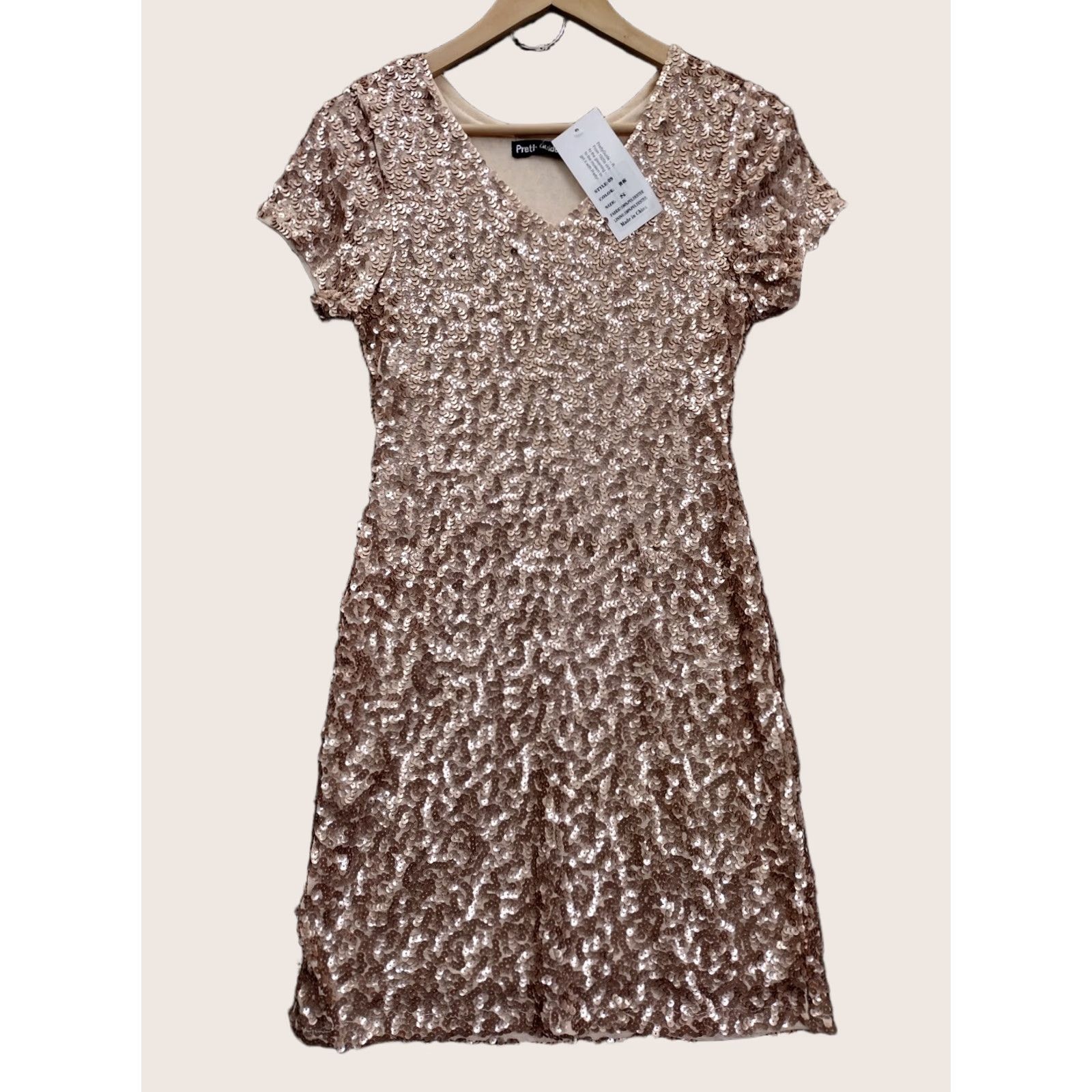 Vintage Pretty Guide Gold Sequin Mini Dress V-Neck Short Sleeve Party Formal Women S Dress Size 28" / US 6 / IT 42 - 1 Thumbnail