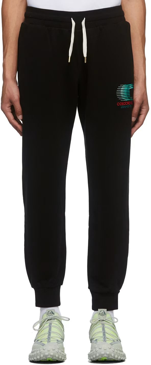 Black Embroidered Grand Prix Logo Sweatpants