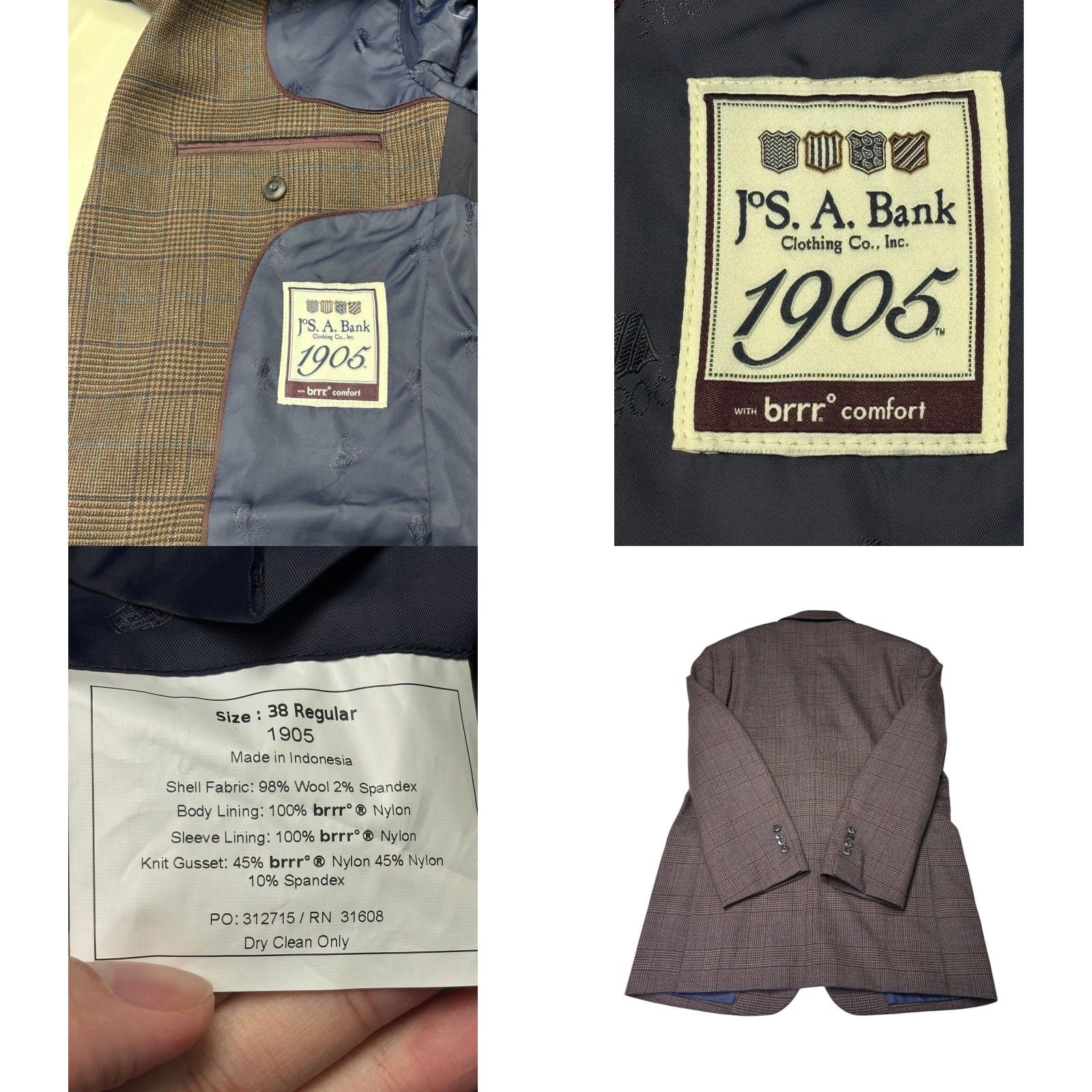 Vintage VINTAGE JOS A Bank 1905 Mens Brown Windownpane Plaid Wool Blend Tailored Fit Sport Coat 38 Regular Mens Clothing Size 38R - 8 Thumbnail