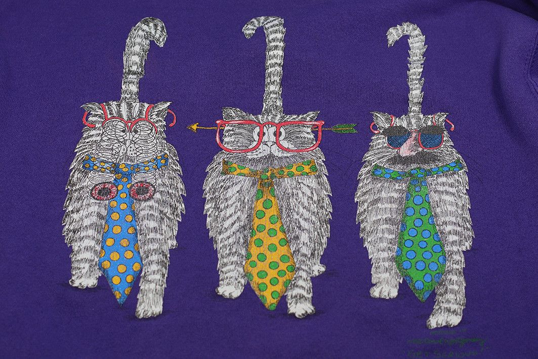Hanes × Vintage Vintage 90s Cat Sweatshirt – Hanes Purple Crewneck Size M / US 6-8 / IT 42-44 - 4 Thumbnail
