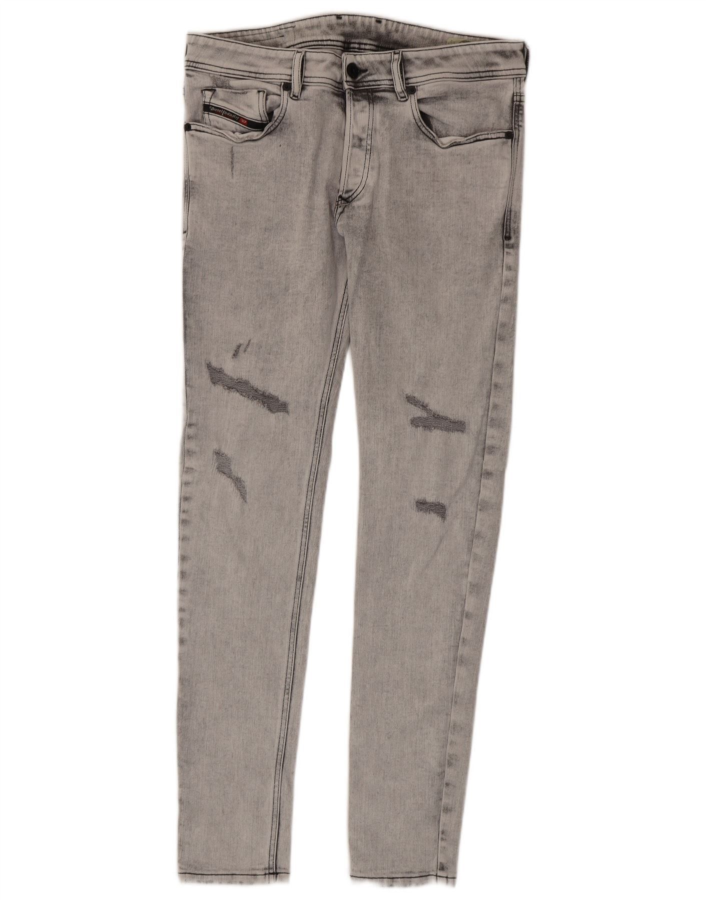 Diesel Mens Sleenker-x Distressed Slim Skinny Jeans W32 L32 Grey Co Size US 32 / EU 48 - 1 Thumbnail