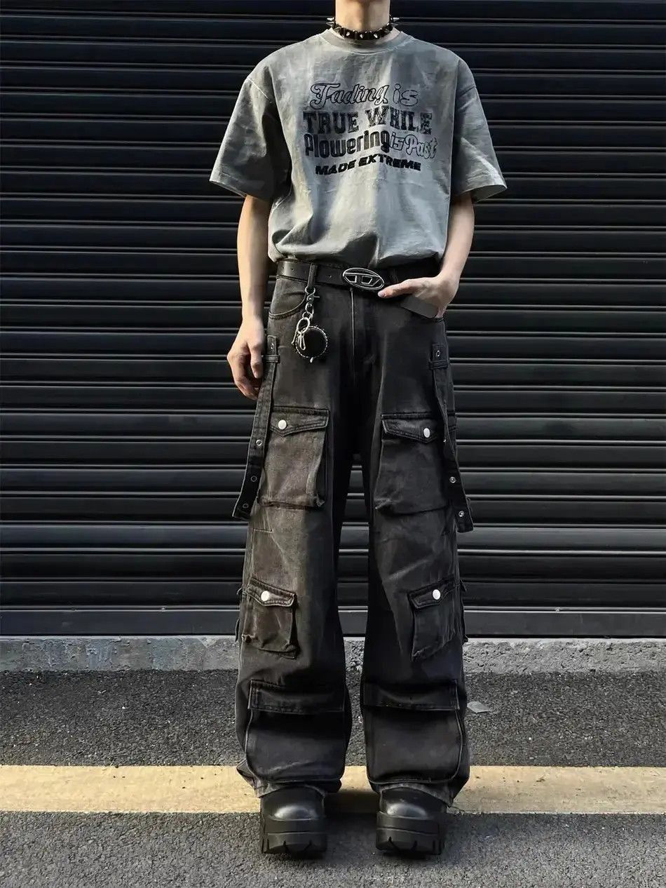 Japanese Brand Retro large pocket wide leg jeans Size US 32 / EU 48 - 5 Thumbnail