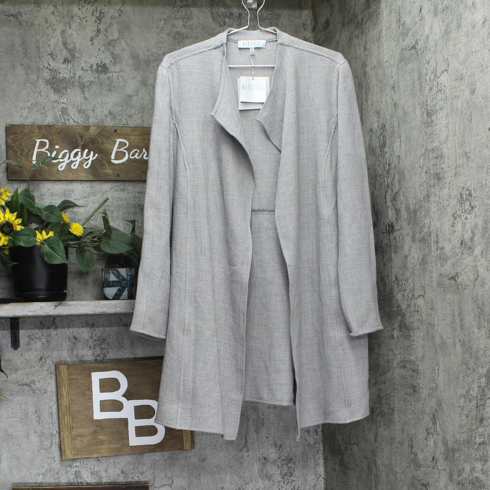 Other Kasper Draped Open Front Jacket 10909049 Pebble Gray Xl Size XL / US 12-14 / IT 48-50 - 1 Thumbnail