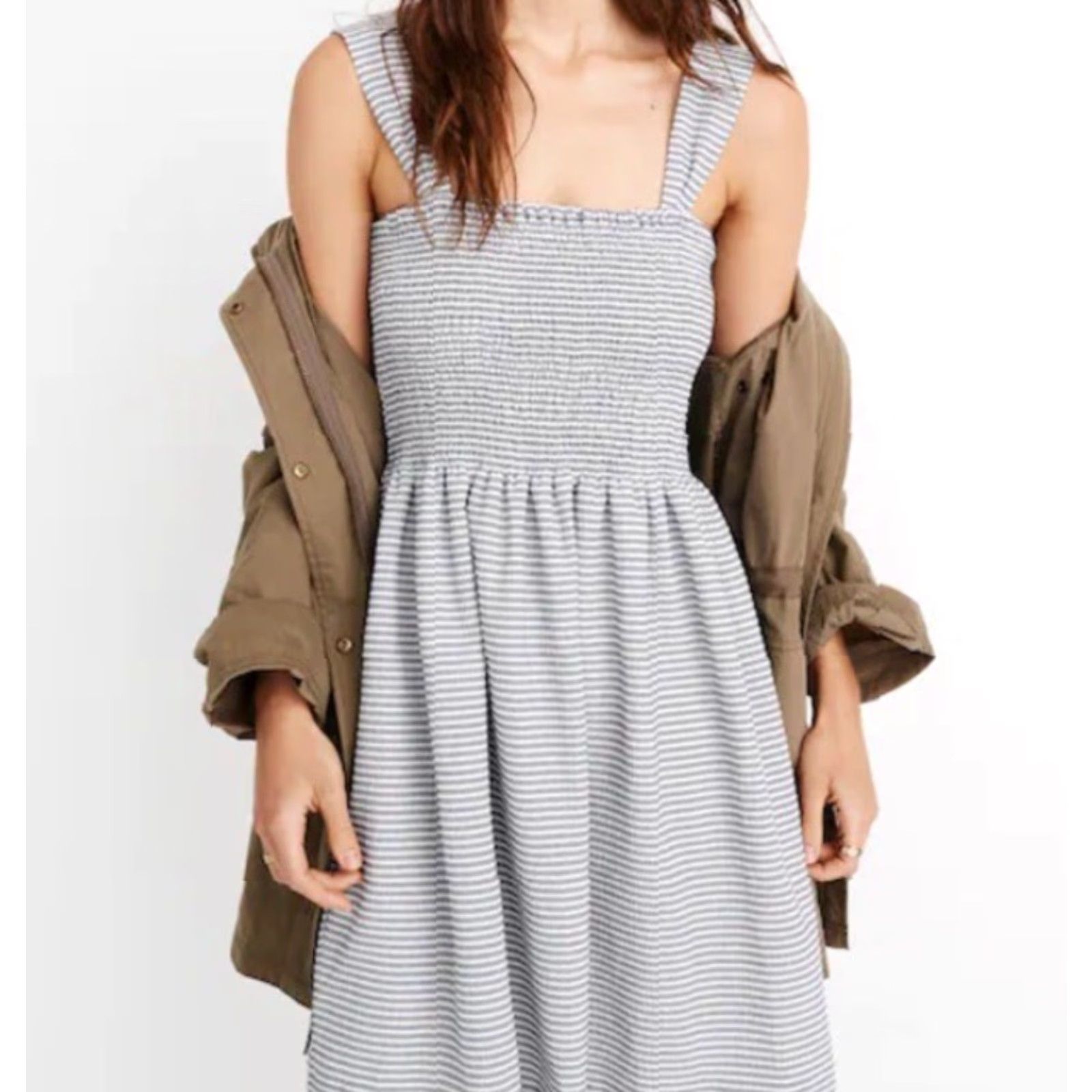 Madewell Madewell Texture & Thread Black White Striped Smocked Mini Dress XXS Size XXS / US 00 / IT 34 - 2 Thumbnail