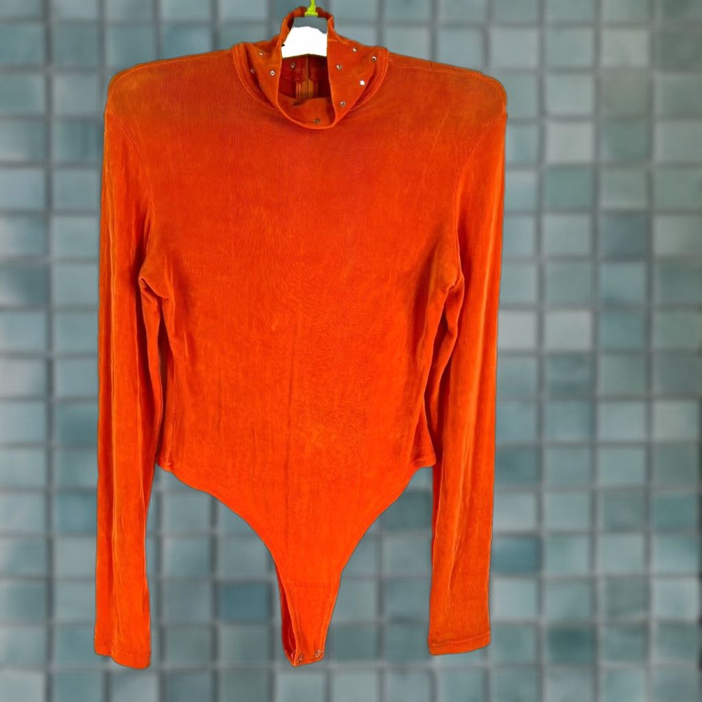 Vintage Isabel Bodysuit Orange Studded Mock Neck Women's M Blouse/Top (Regular) Size M / US 6-8 / IT 42-44 - 1 Thumbnail