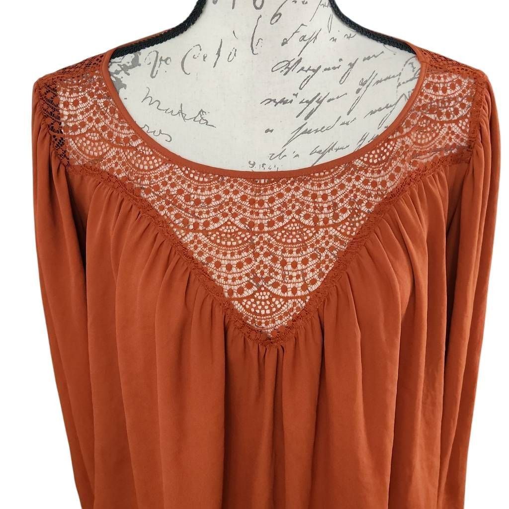 H&M H&M Ladies Size 10 Rust Orange Lace Yolk Peasant Blouse Size L / US 10 / IT 46 - 4 Thumbnail