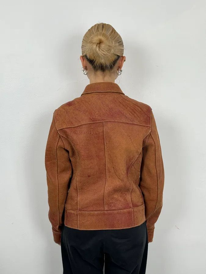Dolce & Gabbana 1990s Dolce & Gabbana Red Eroded Trucker Leather Jacket Size M / US 6-8 / IT 42-44 - 3 Thumbnail