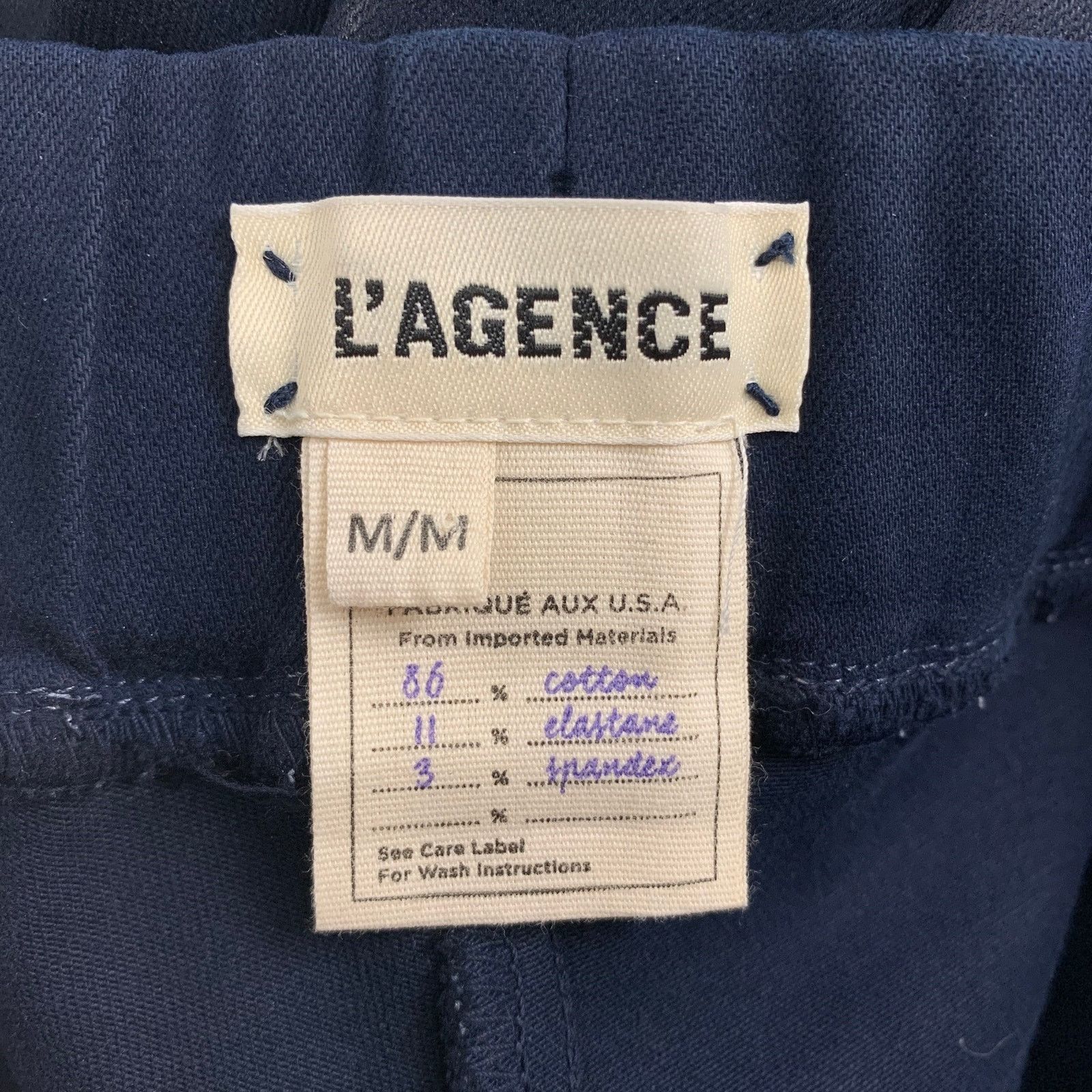 L'AGENCE Navy Cotton Blend Faux Leather Elastic Waistband Leggings Size 26" / US 2 / IT 38 - 3 Thumbnail