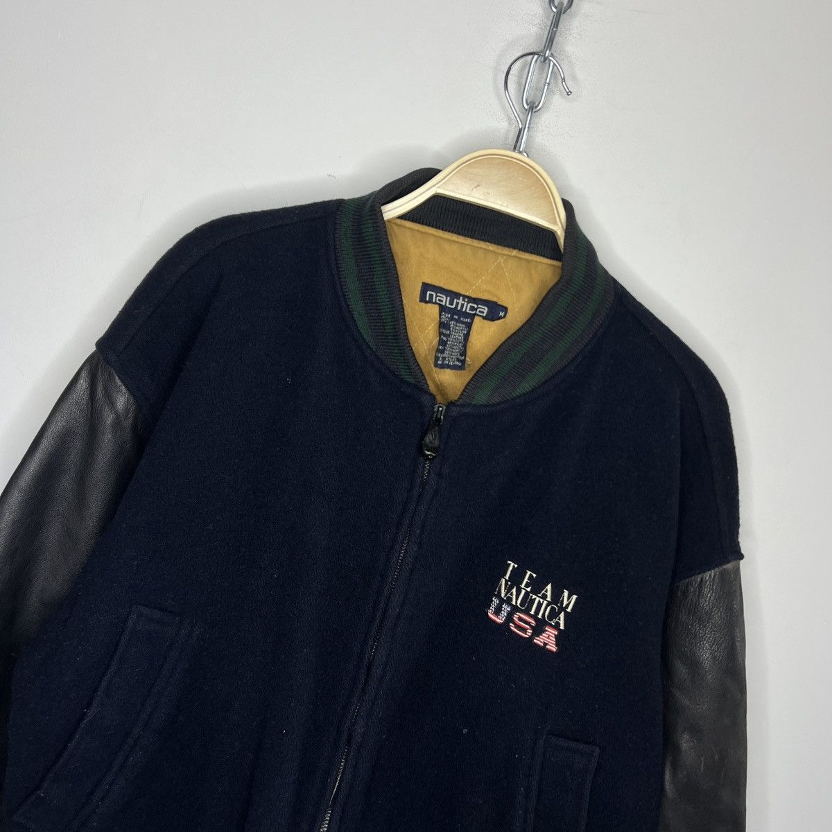 Nautica × Vintage Vintage 80s Nautica G-1 Flight Leather Wool Bomber Jacket Size US L / EU 52-54 / 3 - 5 Thumbnail