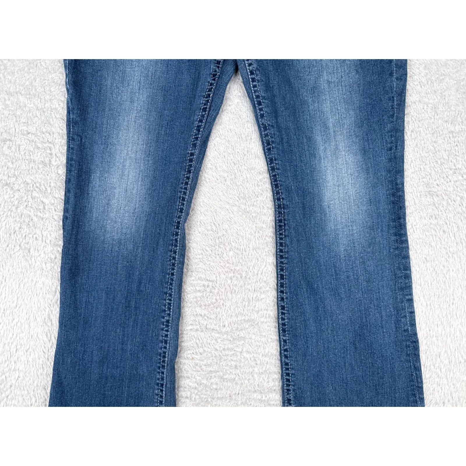 Vintage Maurices Jeans Womens 12 Blue Denim Flared Bootcut Raw Hem Embroidered 31x33 Size 34" / US 12 / IT 48 - 3 Thumbnail