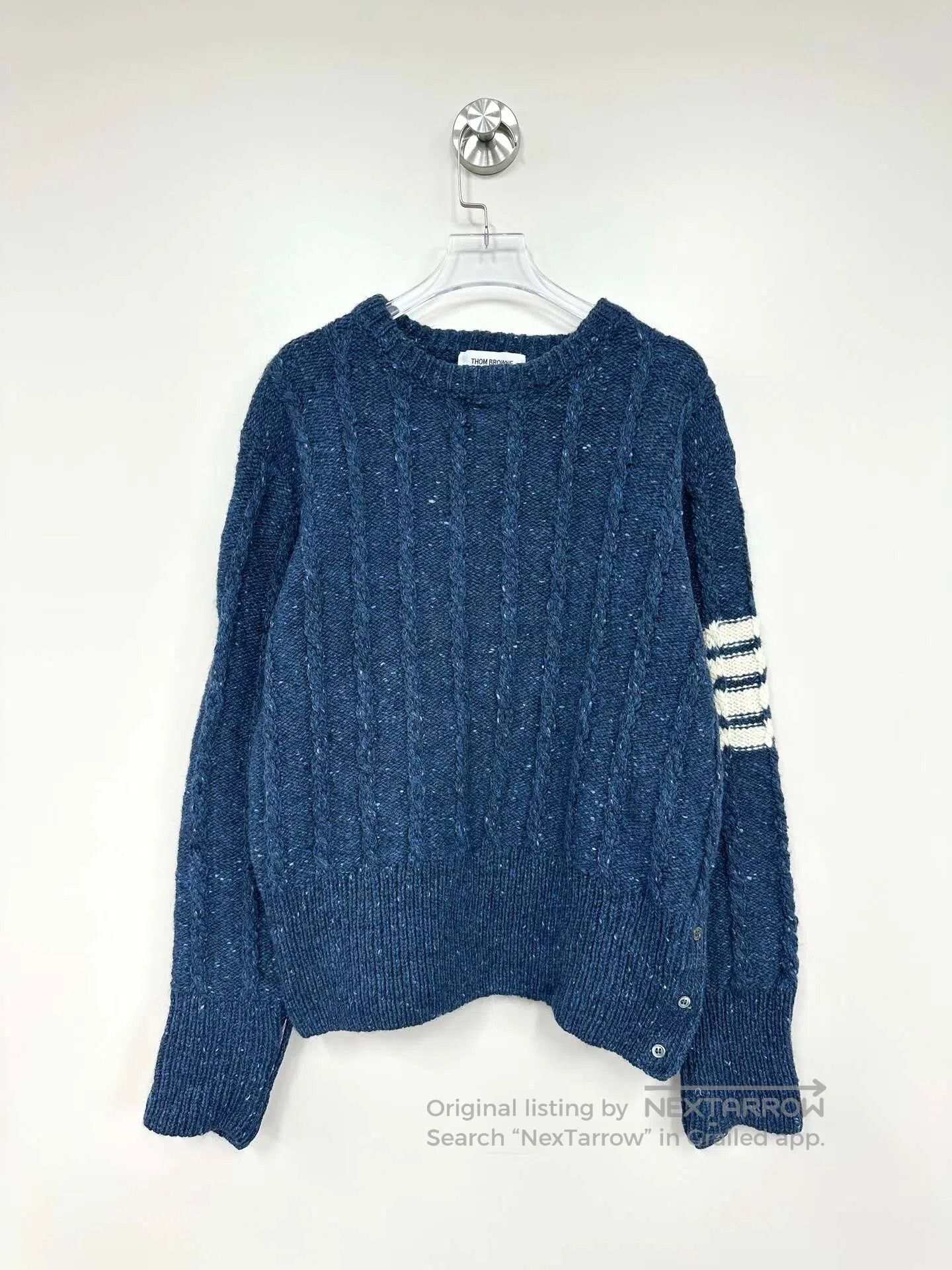 Thom Browne Thom Browne Dark Blue Classic Four Stripe Knit Sweater| Size US XL / EU 56 / 4 - 1 Thumbnail