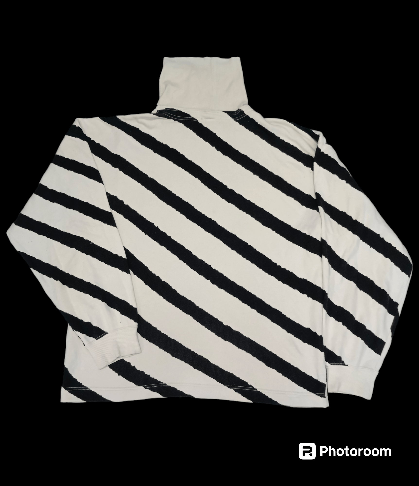 image of Sickvintage Issey Miyake Man Stripe Turtleneck Sweatshirt in Beige Black, Men's (Size Medium)
