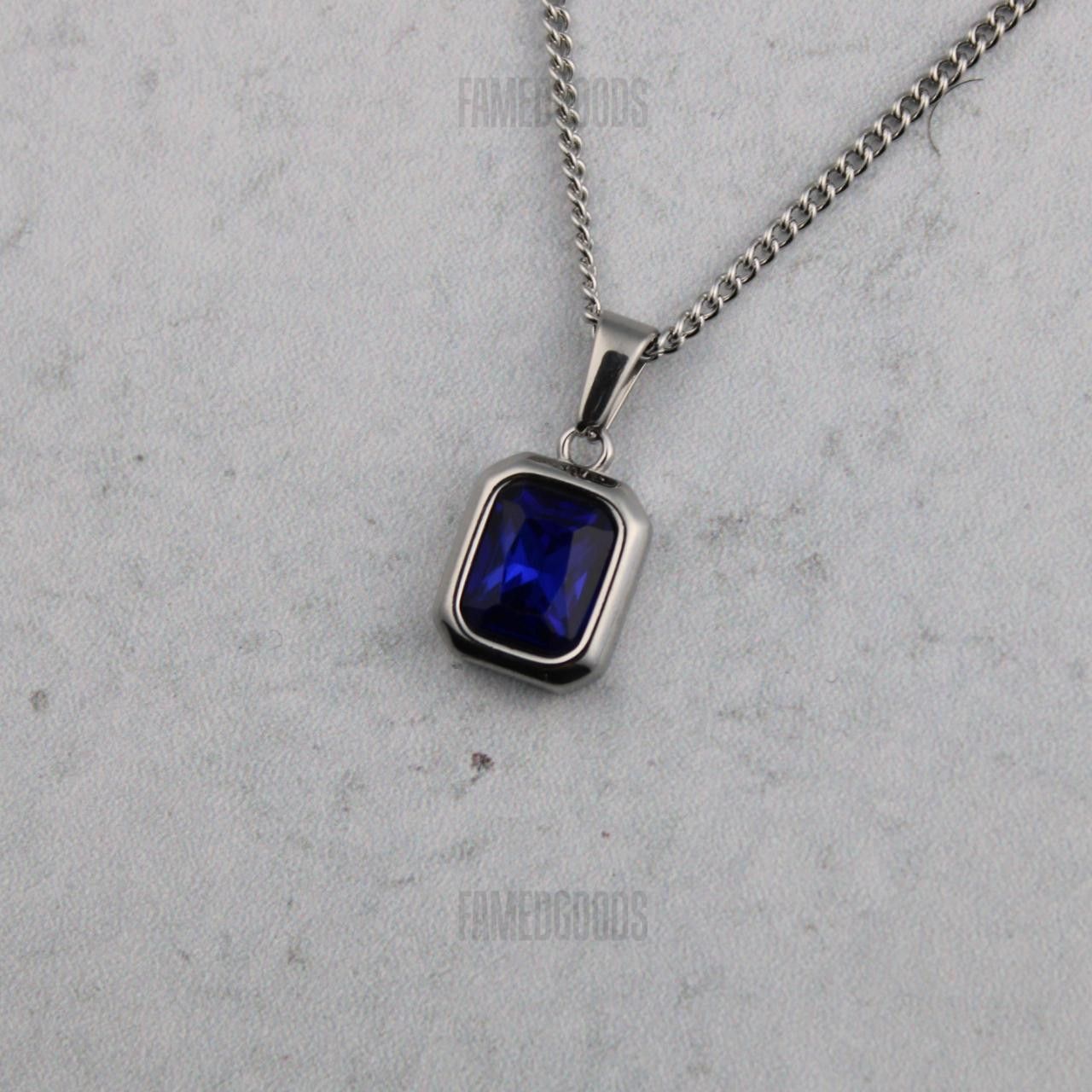 Jewelry Silver Sapphire Cubic Zirconia Pendant Chain Necklace Size ONE SIZE - 4 Thumbnail