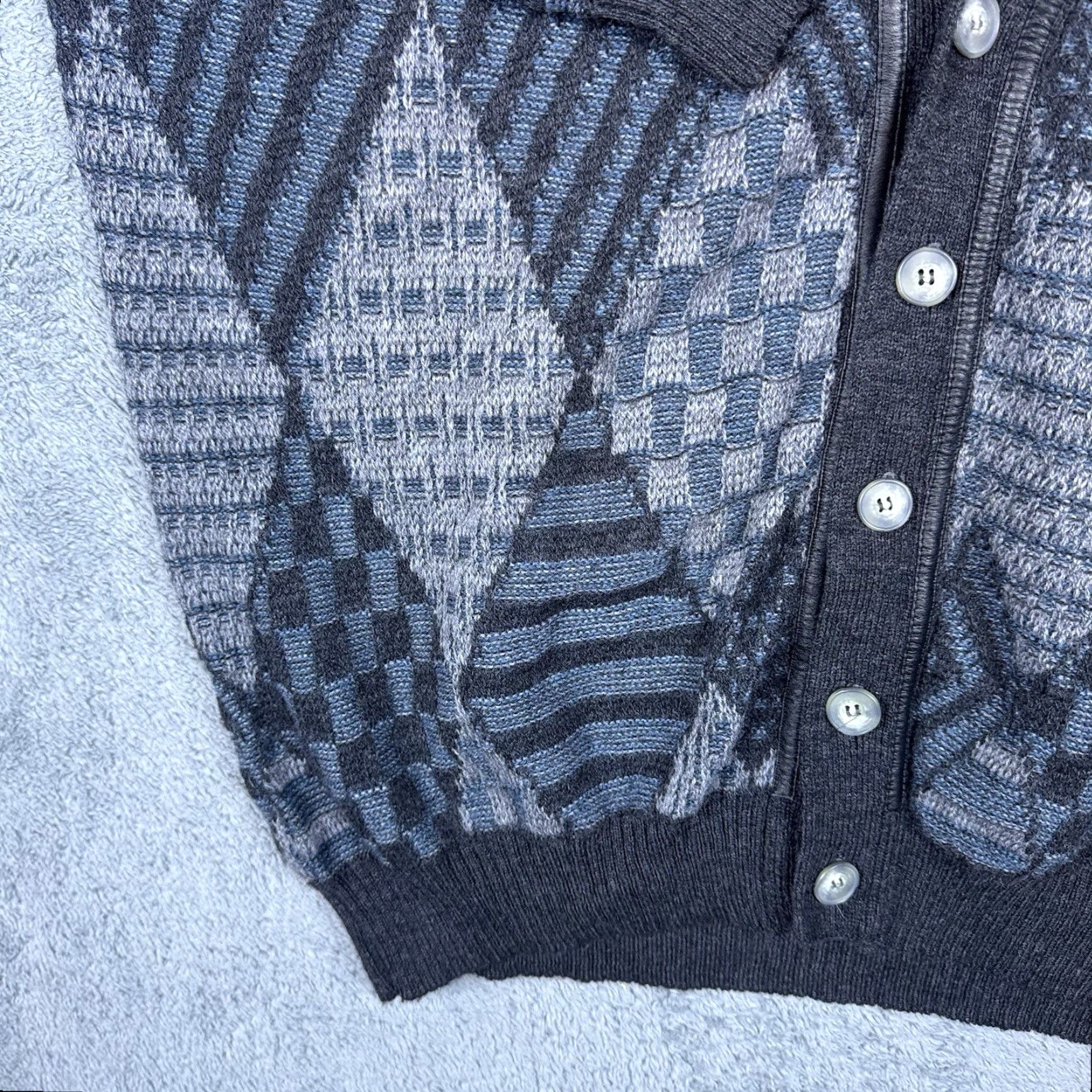 Pronto Uomo VINTAGE Pronto Uomo Sweater Mens LT Knit Cardigan Wool Geometric Crew Neck Long Sleeve Blue Modern Classic Designer City Retro Size US L / EU 52-54 / 3 - 5 Thumbnail