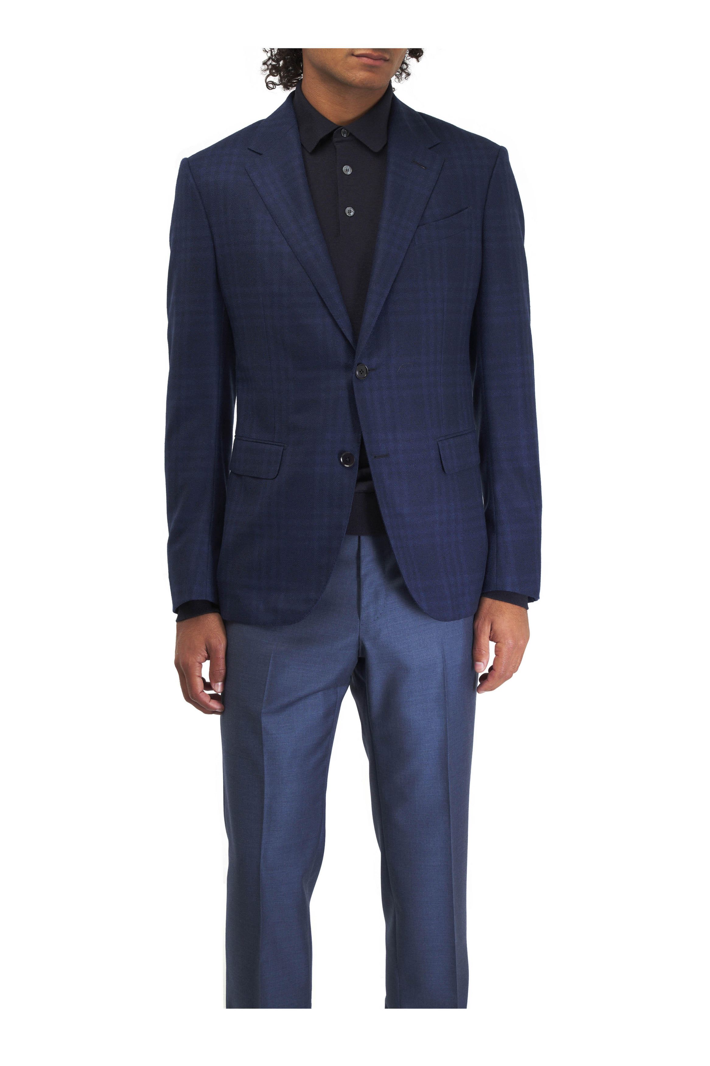 Z Zegna o1mtch0225 Plaid Wool, Silk & Linen Sportcoat in Navy Size US L / EU 52-54 / 3 - 4 Thumbnail