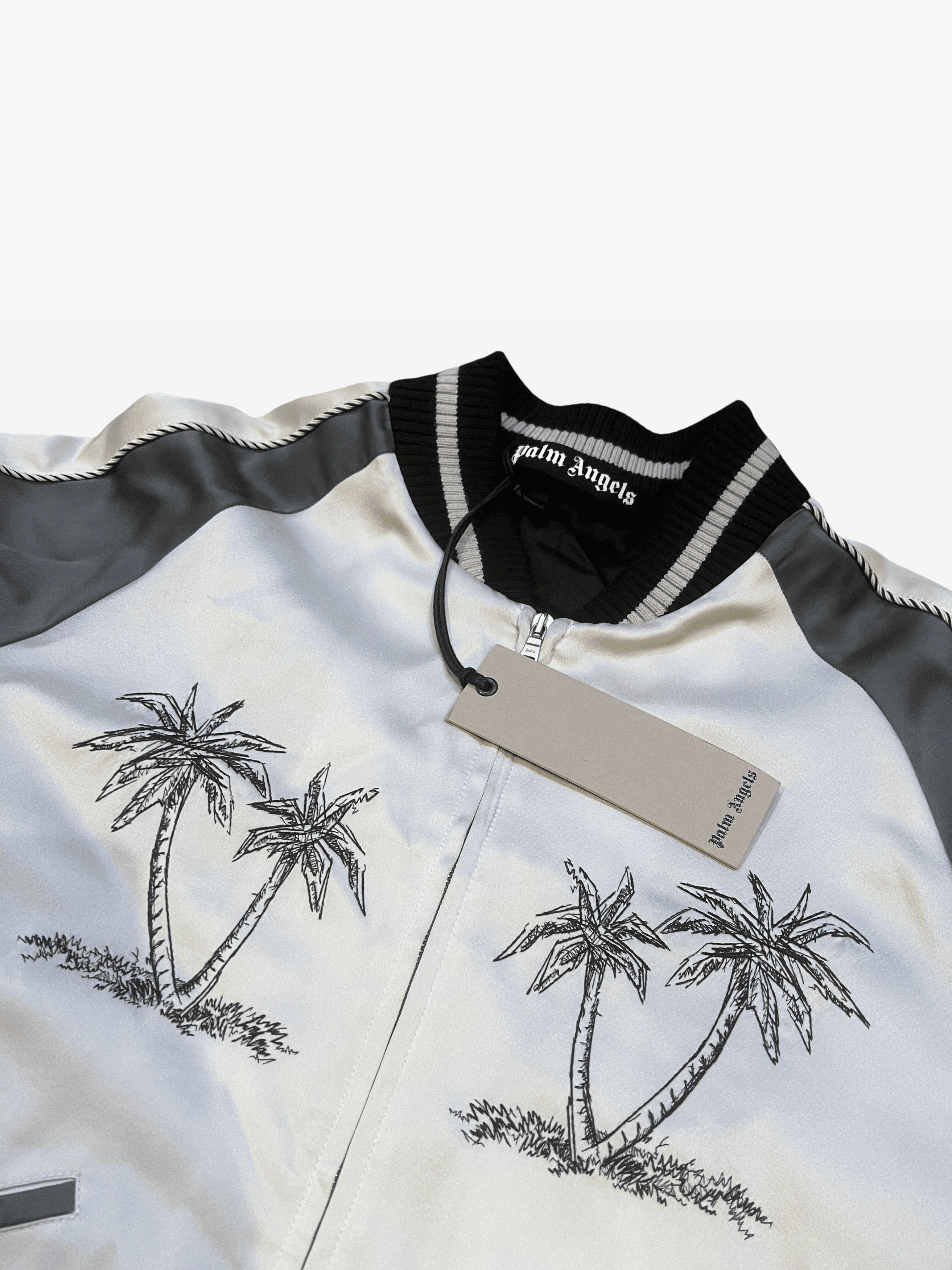 Palm Angels $1,475 Palm Angels Silver Silk Palm Tree Varsity Jacket Size US M / EU 48-50 / 2 - 4 Thumbnail