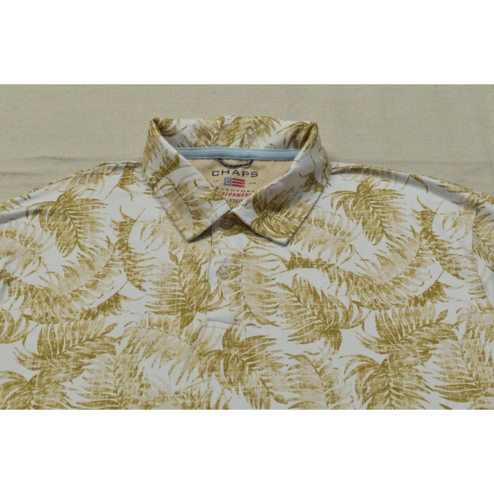Chaps Chaps Polo Shirt Mens XXL White Gold Tropical Leaf Print Short Sleeve Collared Golf Casual Summer Spring Regular Machine Washable Size US XXL / EU 58 / 5 - 6 Thumbnail