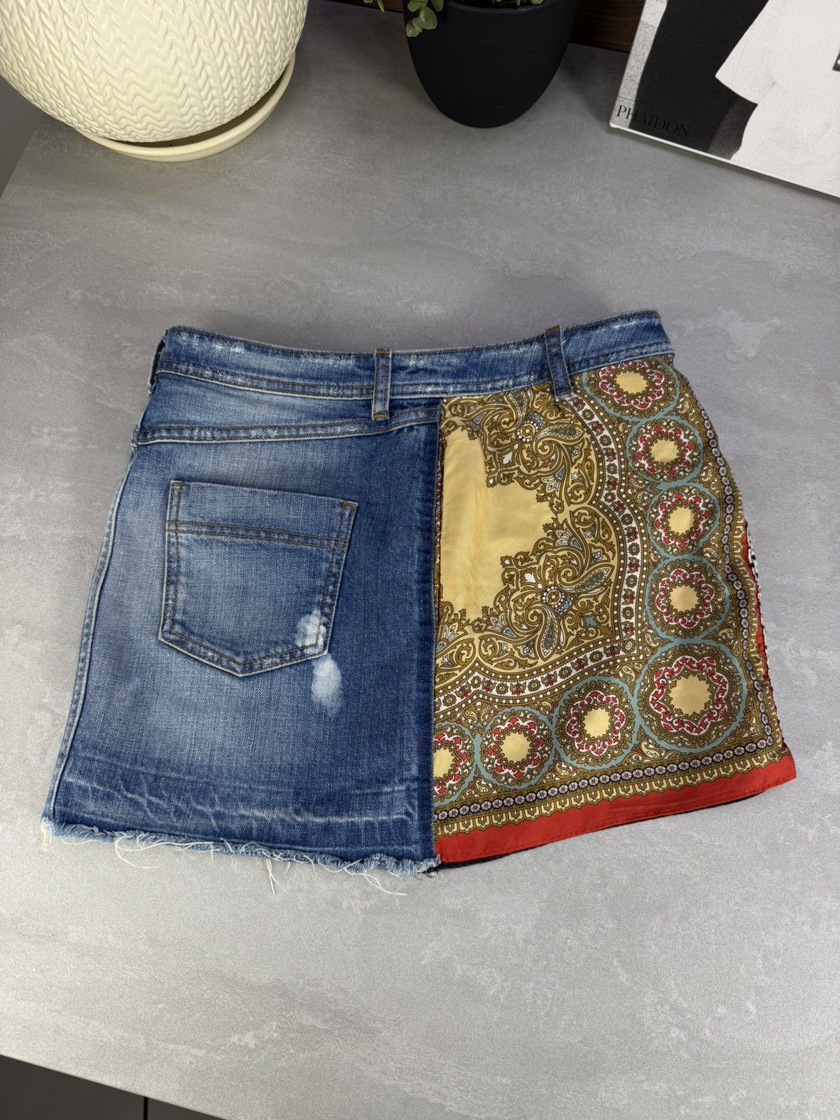 Dolce & Gabbana Dolce & Gabbana Patchwork Skirt Silk Denim Leopard Print Size 26" / US 2 / IT 38 - 15 Thumbnail
