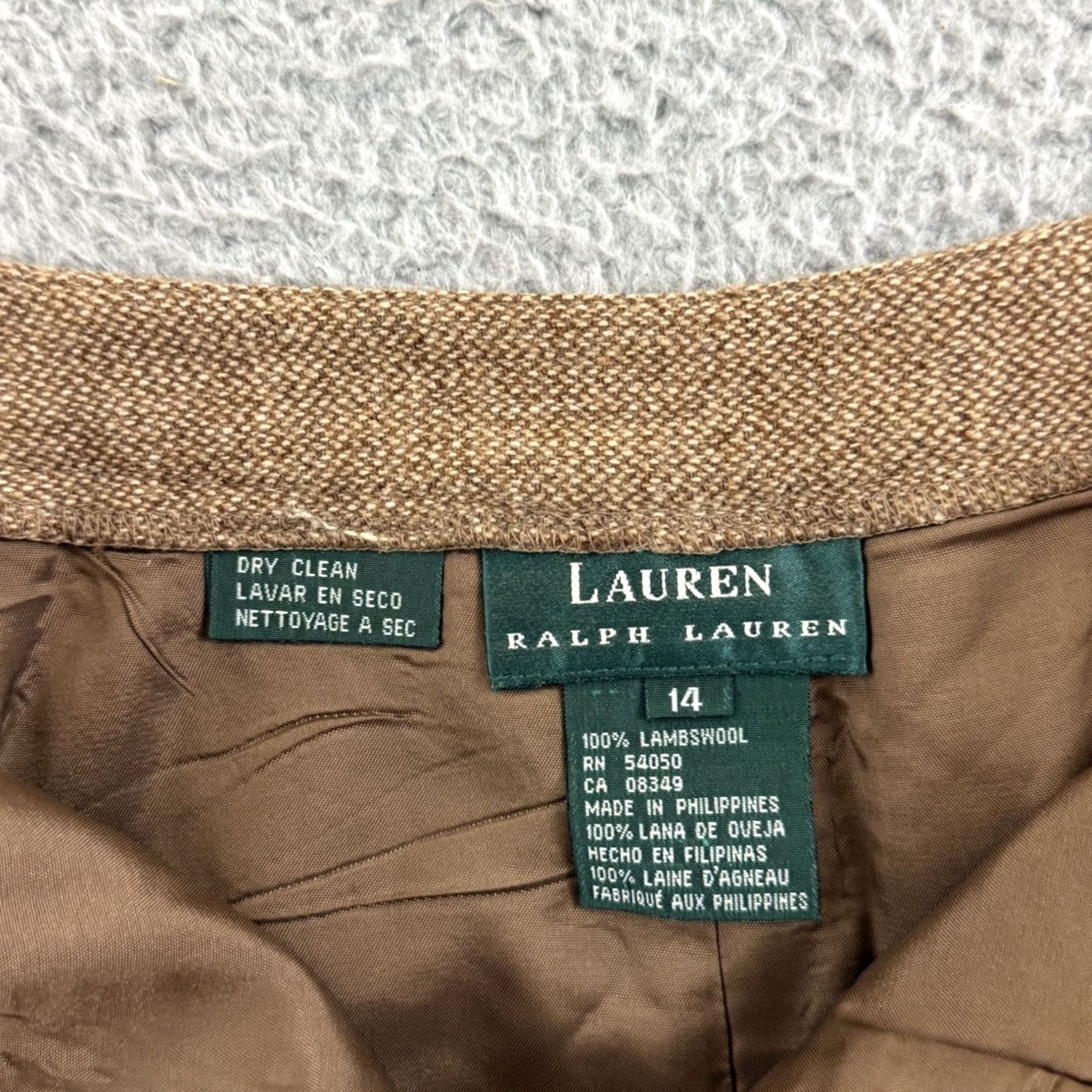 Ralph Lauren VINTAGE Lauren Ralph Lauren Skirt Womens 14 Tweed Wool Long High Rise City Preppy Zipper Button Lined Brown 100% Lambswool Size 36" / US 14 / IT 50 - 5 Thumbnail