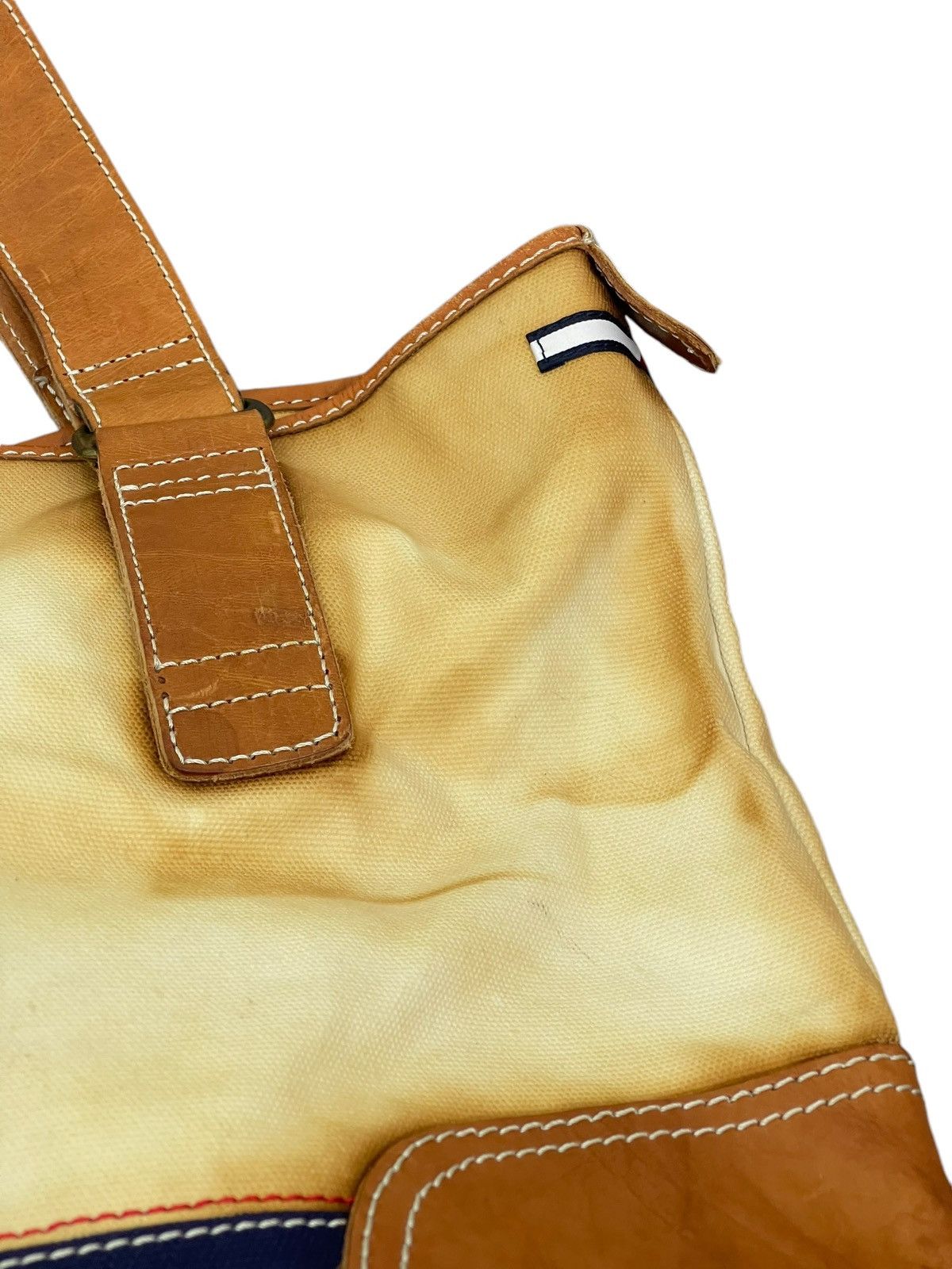 Genuine Leather Leather Cotton Canvas Vtg Tommy Hilfiger Tote Bag 4🟩 Size ONE SIZE - 16 Thumbnail