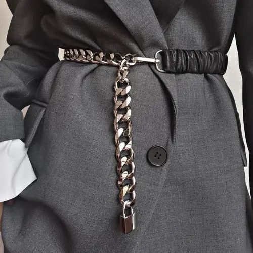 Japanese Brand × Vintage Elastic Stretch PU Leather Silver Chain Belt Size ONE SIZE - 1 Thumbnail