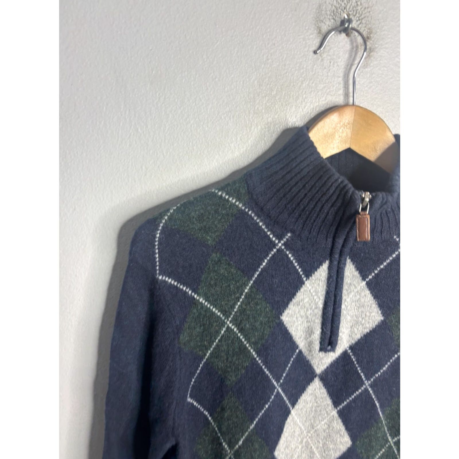 J.Crew J.Crew Sweater Mens M Blue Argyle 1/4 Zip Mock Neck Lambswool Pullover Knit Size US M / EU 48-50 / 2 - 2 Thumbnail