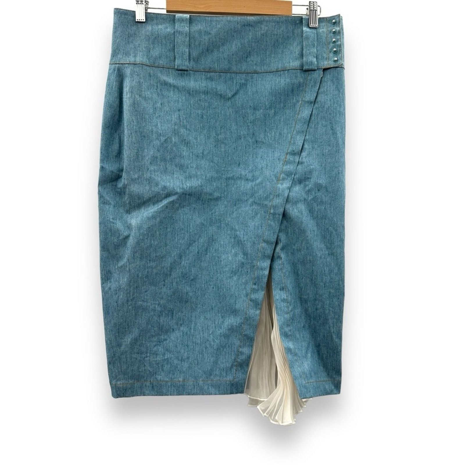 Derek Lam 10 Crosby Derek Lam 10 Crosby Denim Ruffle Slit Long Pencil Skirt Size 32" / US 10 / IT 46 - 1 Thumbnail