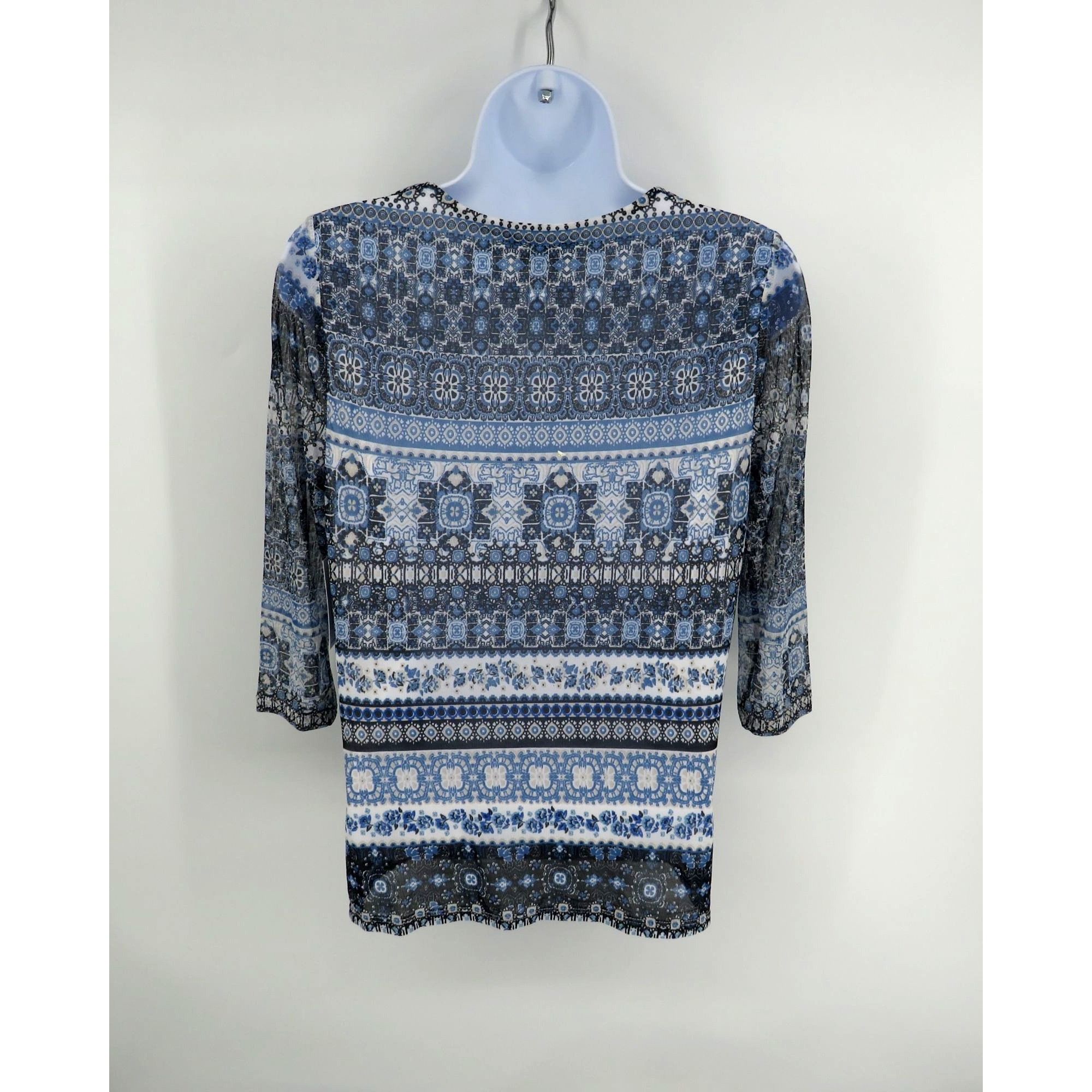Croft & Barrow Croft & Barrow Womens Printed 3/4 Sleeve Top PXS Blue & Blac Size XS / US 0-2 / IT 36-38 - 4 Thumbnail