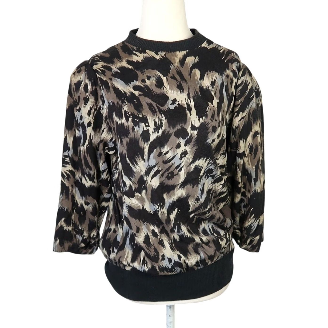 Vintage VINTAGE Phillip Lawrence Black and Brown Abstract Animal Print Top Blouse Long Sleeve Crew Neck Women's S Rayon 80s 90s Fall Spring Casual Size S / US 4 / IT 40 - 2 Thumbnail