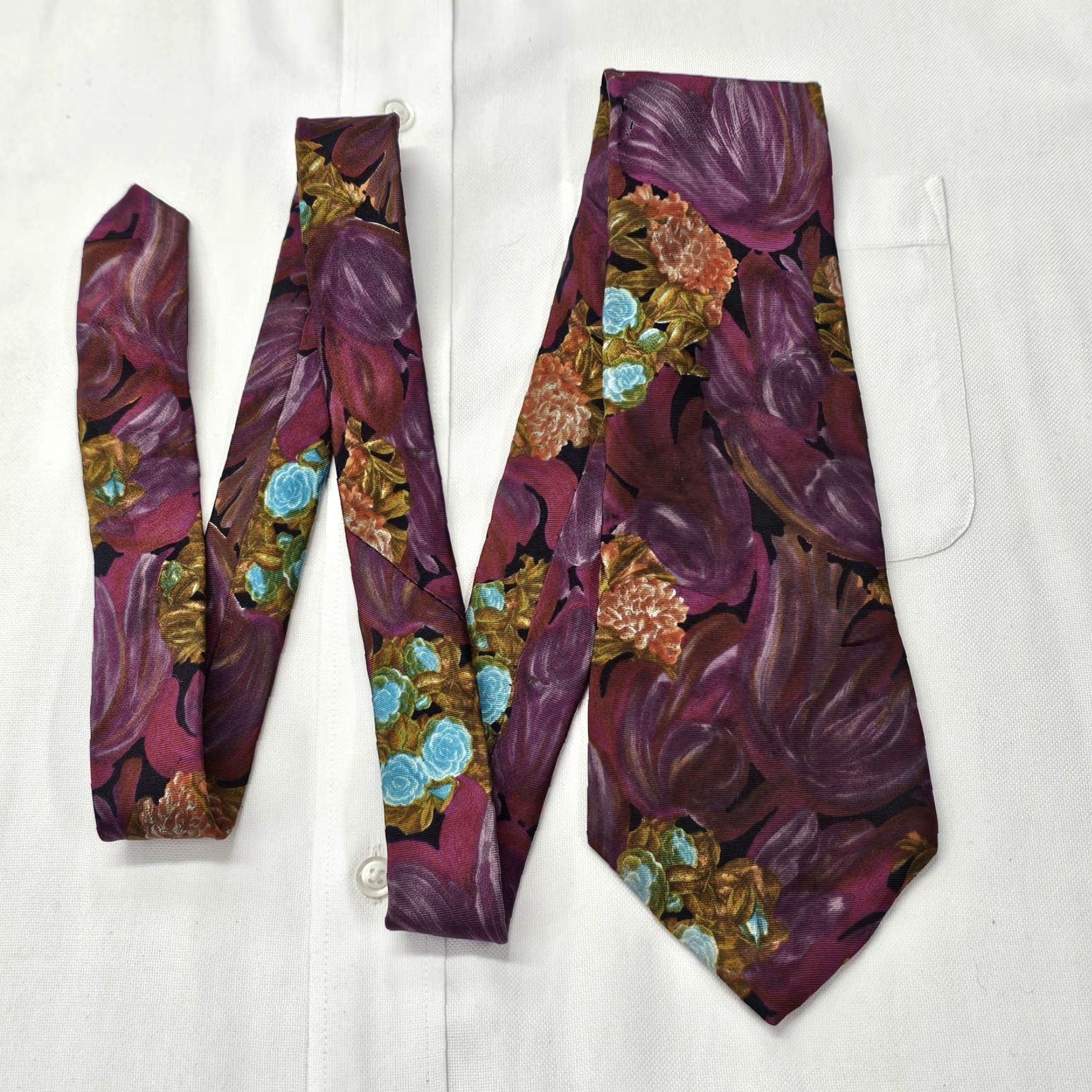Vintage VINTAGE Don Loper Necktie Tie Men Silk Purple Floral 55.75"x4" Retro Size ONE SIZE - 2 Thumbnail