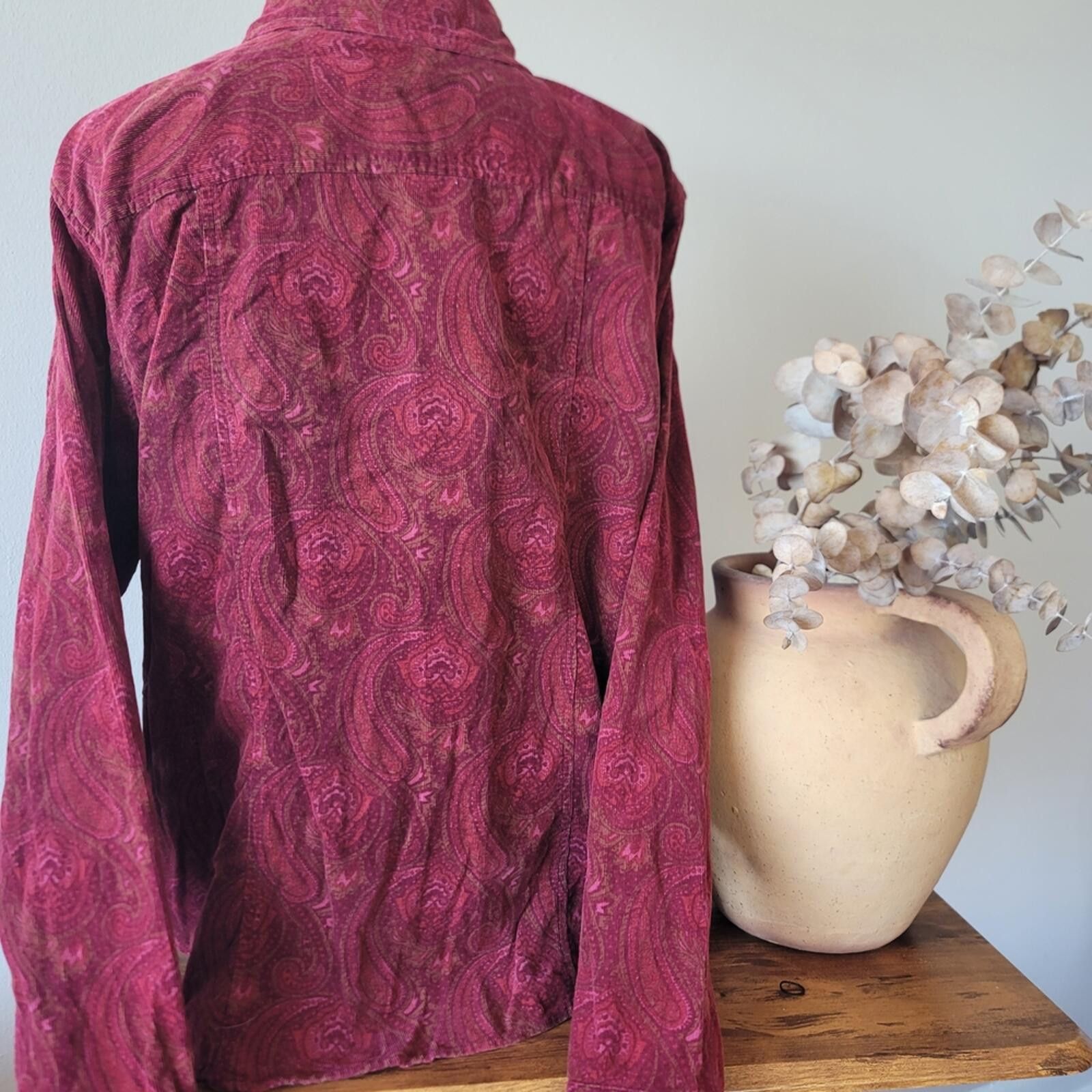 St. Johns Bay St. John's Bay Burgundy Corduroy Paisley Shirt Cotton Sz XL Size XL / US 12-14 / IT 48-50 - 5 Thumbnail