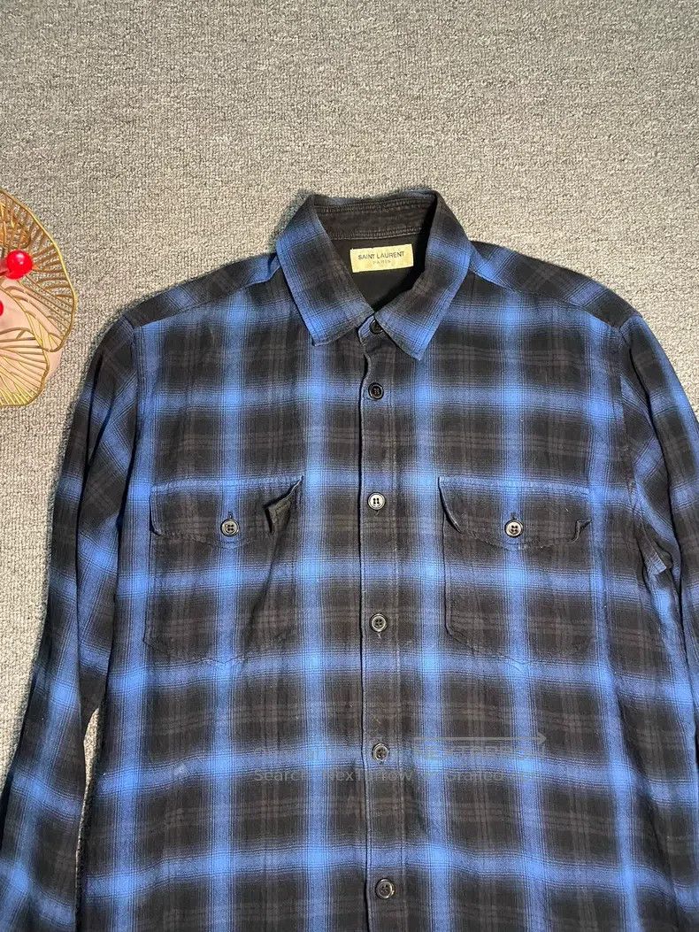 Saint Laurent Paris Saint Laurent Paris Blue and Black Ombre Hem Fringe Distre Size US XL / EU 56 / 4 - 2 Thumbnail