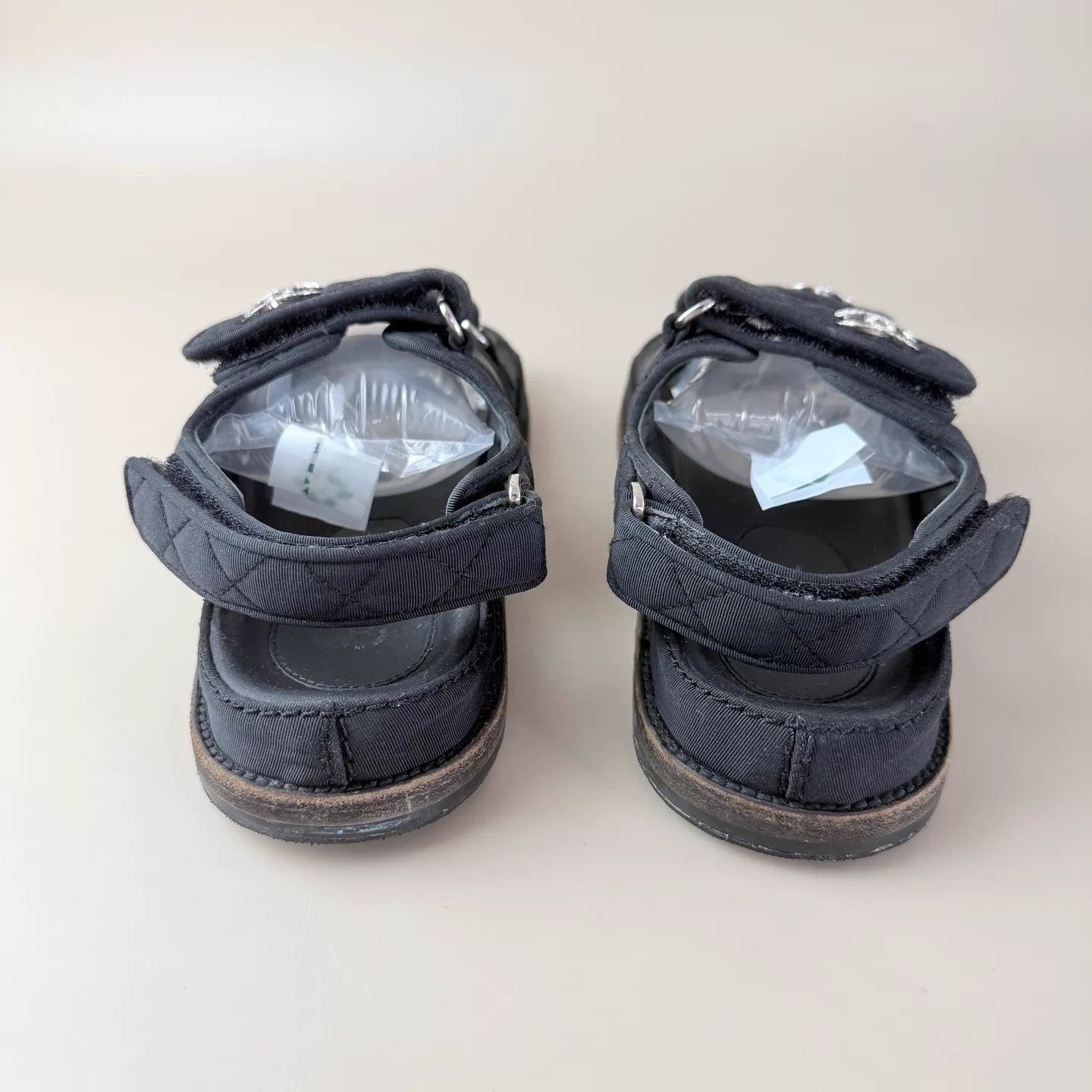 Chanel CHANEL Women's Black Silver Sparkle CC Sandals 38 Size US 7.5 / IT 37.5 - 3 Thumbnail
