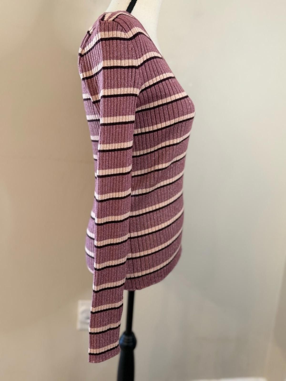 Nine West Nine West metallic stripe V neck sweater pink brown tan SZ M Size M / US 6-8 / IT 42-44 - 2 Thumbnail