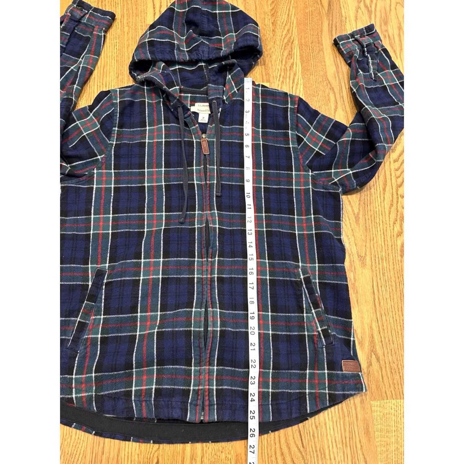 Vintage LL Bean Relaxed Fit Flannel Hoodie Shirt Medium Blue Plaid Full Zip Size M / US 6-8 / IT 42-44 - 4 Thumbnail