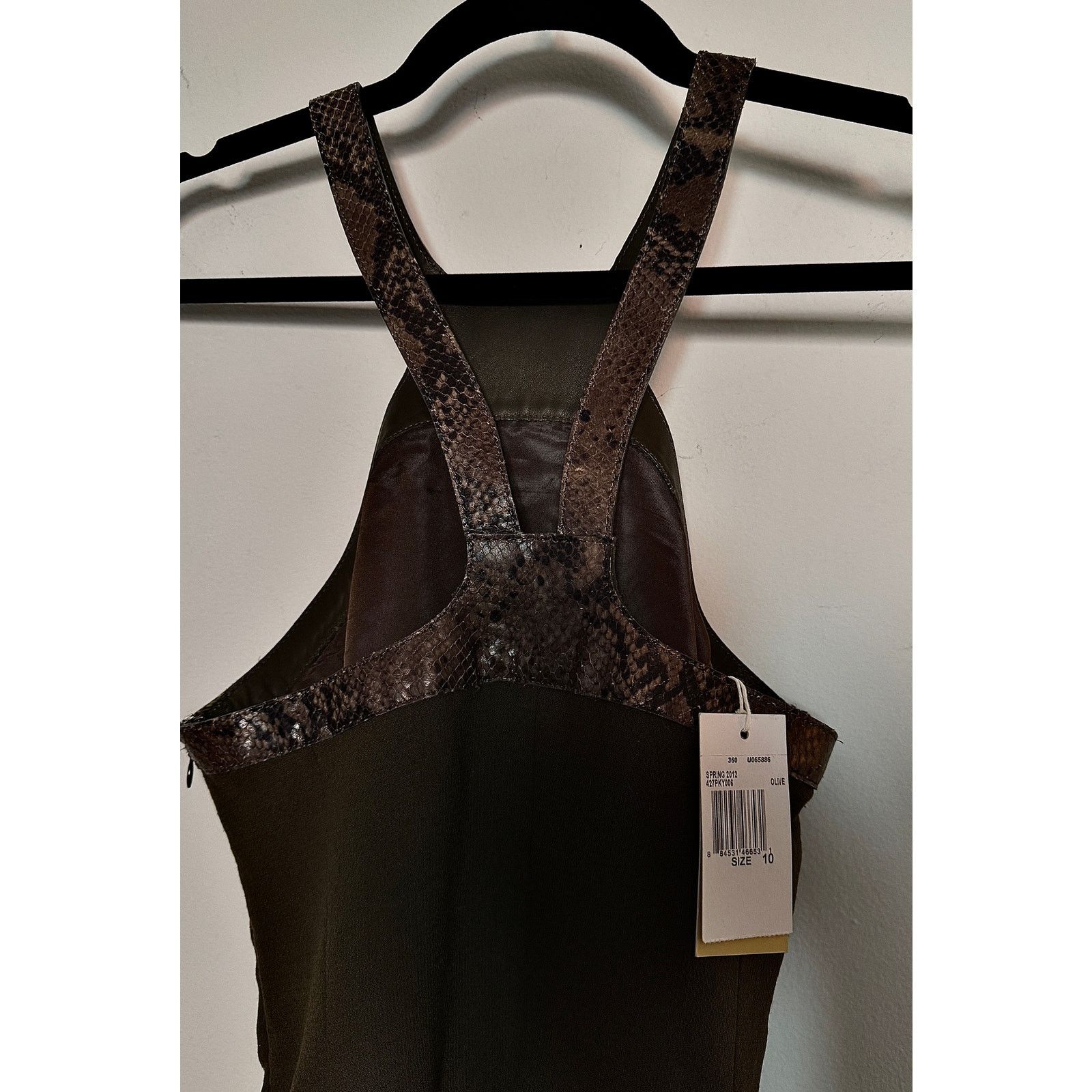 Michael Kors Michael Kors NWT Olive Cocktail Dress with Snakeskin Trim Size L / US 10 / IT 46 - 7 Thumbnail