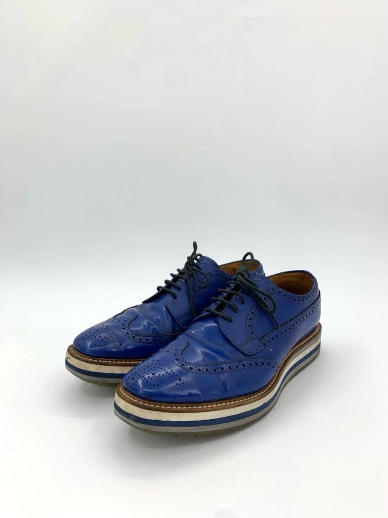 Prada Prada Brock carved blue muffin shoes leather shoes 2501-Nex Size US 10 / EU 43 - 1 Thumbnail